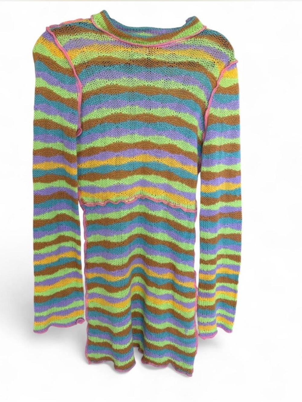 The Ragged Priest Pastel Stripe Open-Knit Sweater